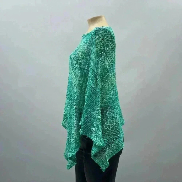 Vintage Knit Poncho Cape One Size Lightweight Asymmetrical Y2K Pullover Green - Picture 3 of 9